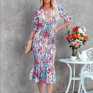 Toperth Sander Printed Smocked Midi Dress.